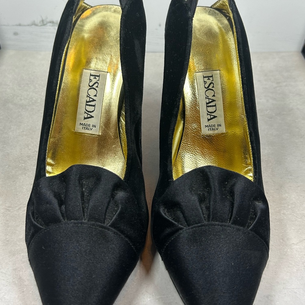 Escada Black and Gold Satin Heels